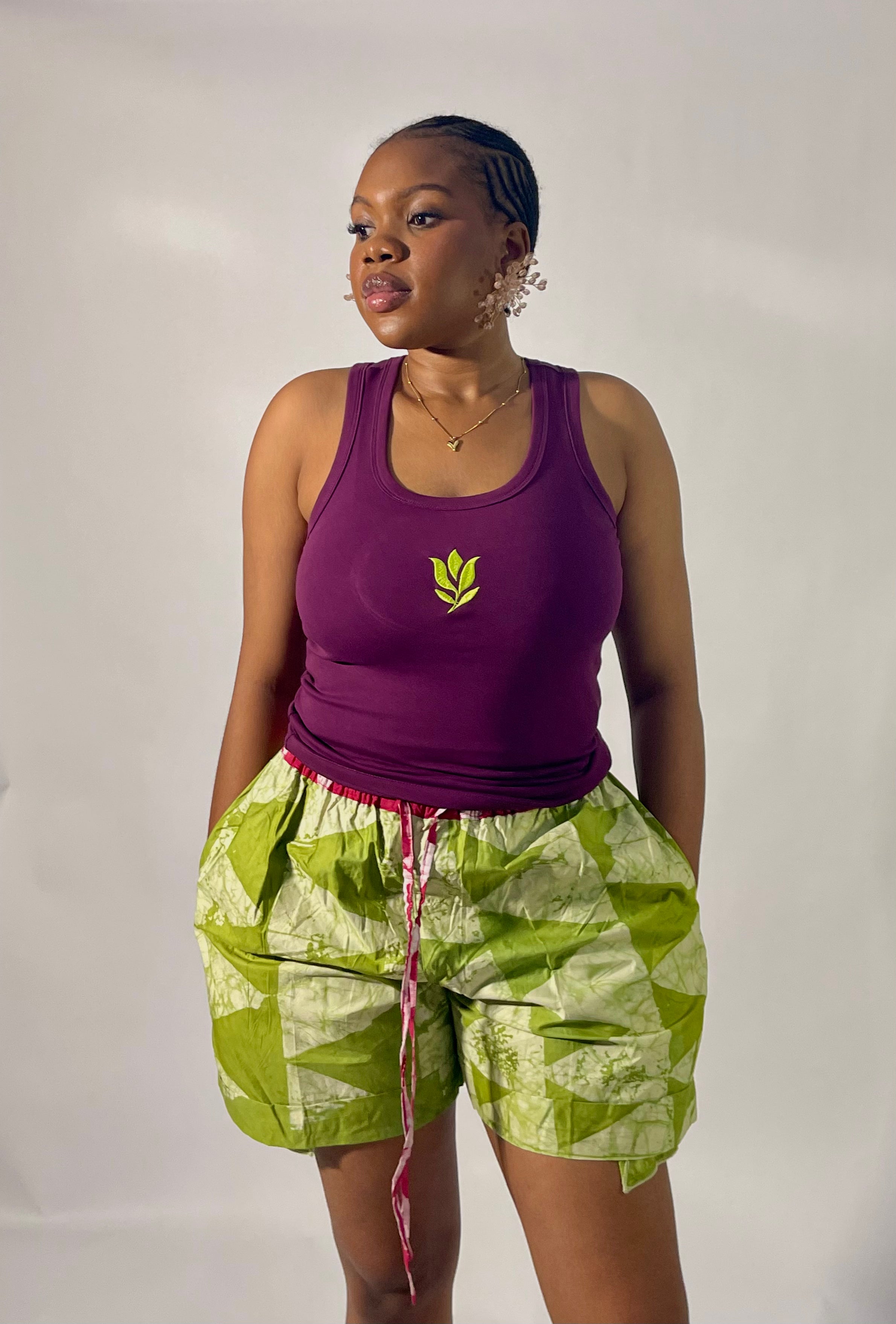 geometric lemon green shorts