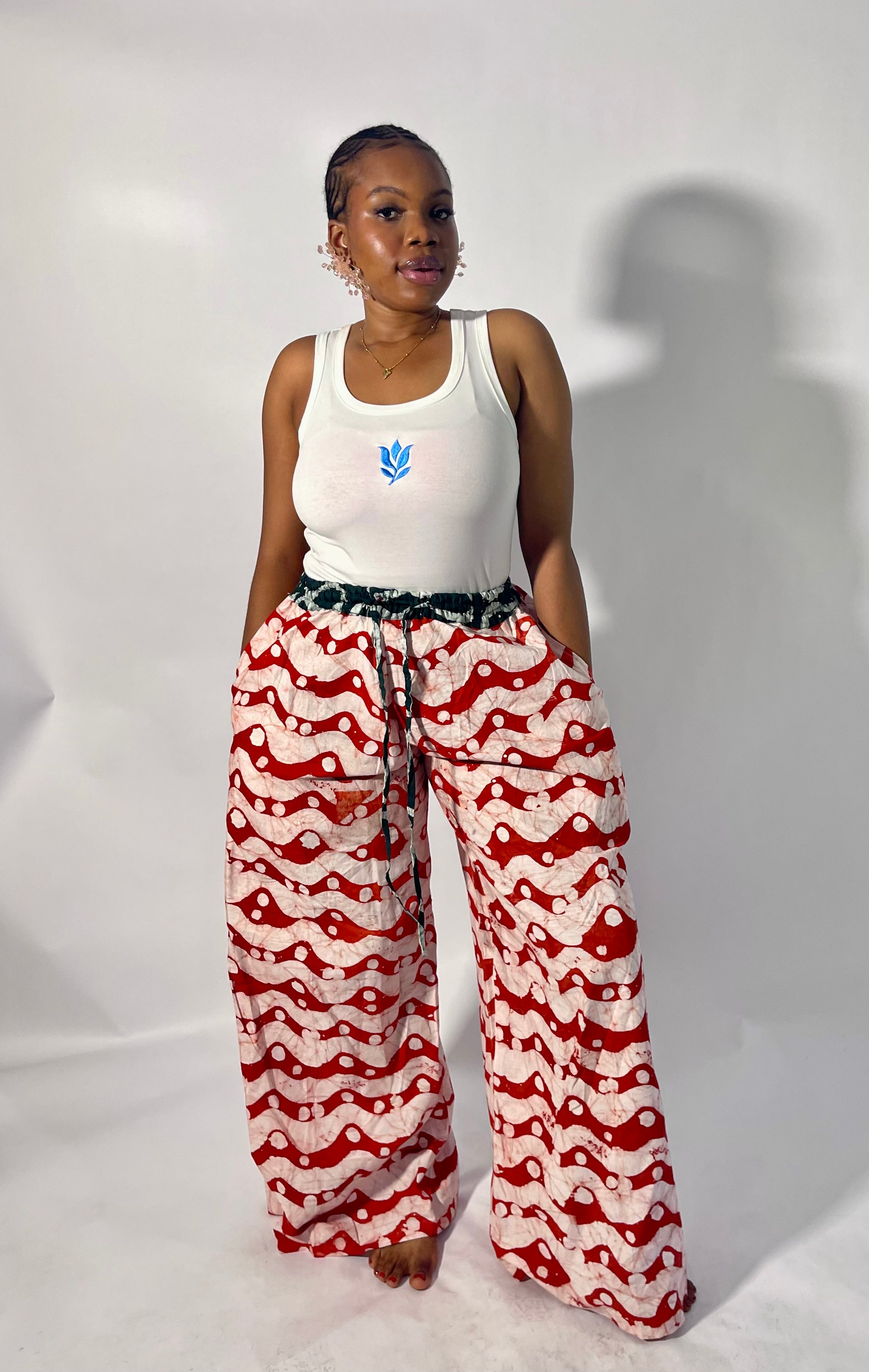 crimson red trousers