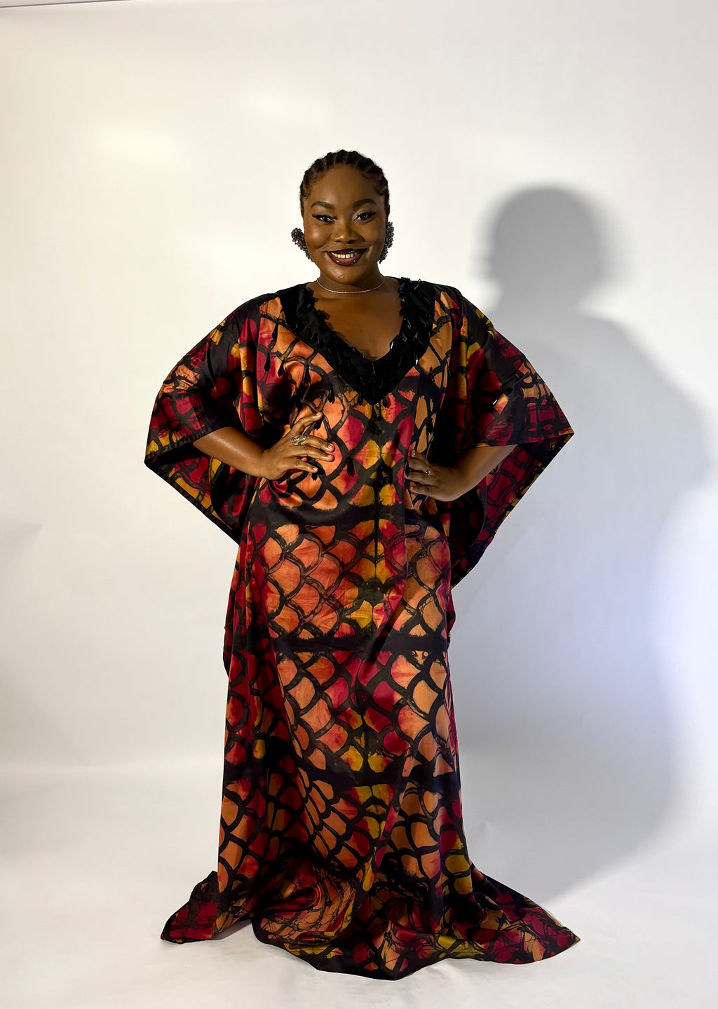 silk vacation beaded neckline kaftan