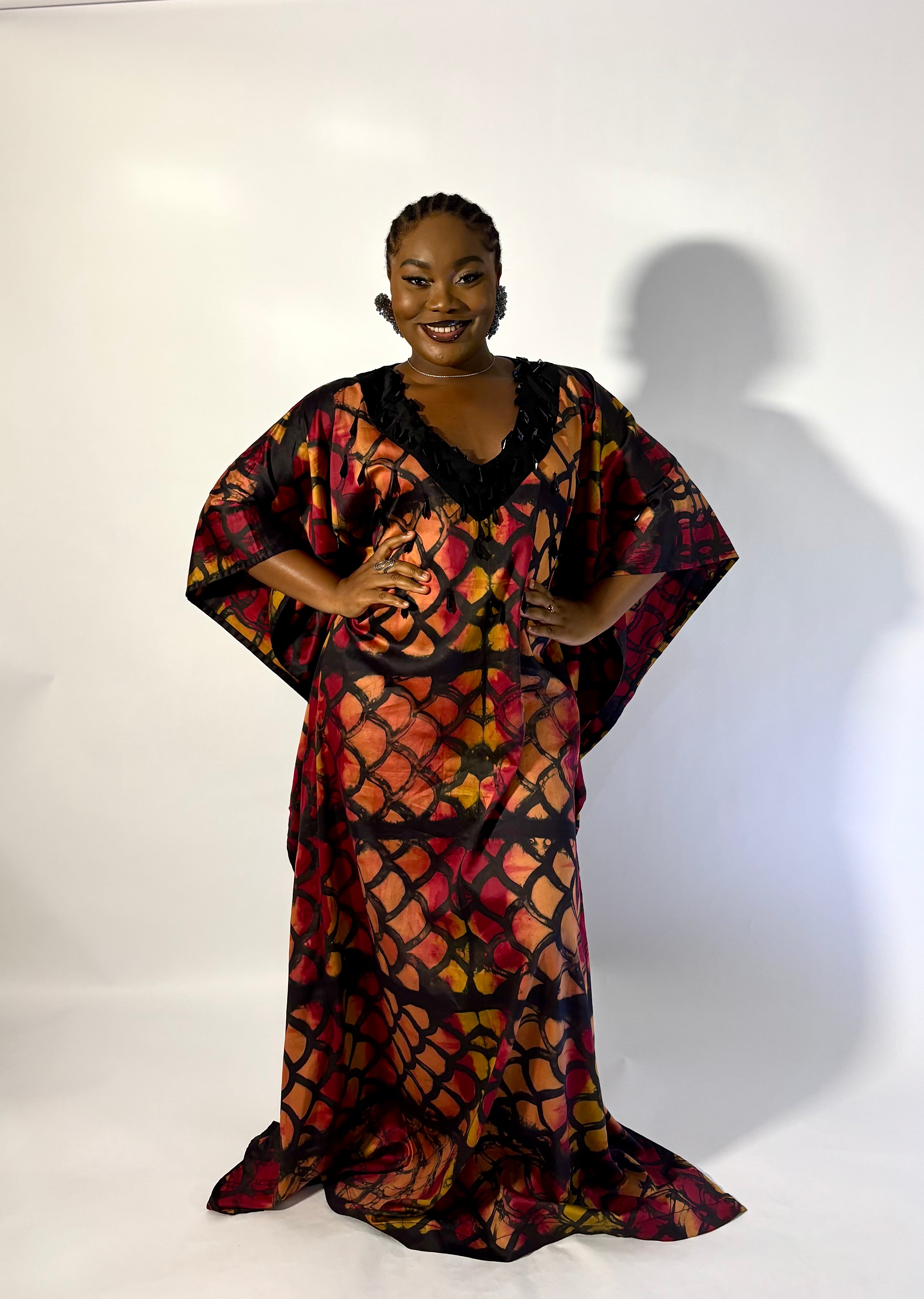 silk vacation beaded neckline kaftan