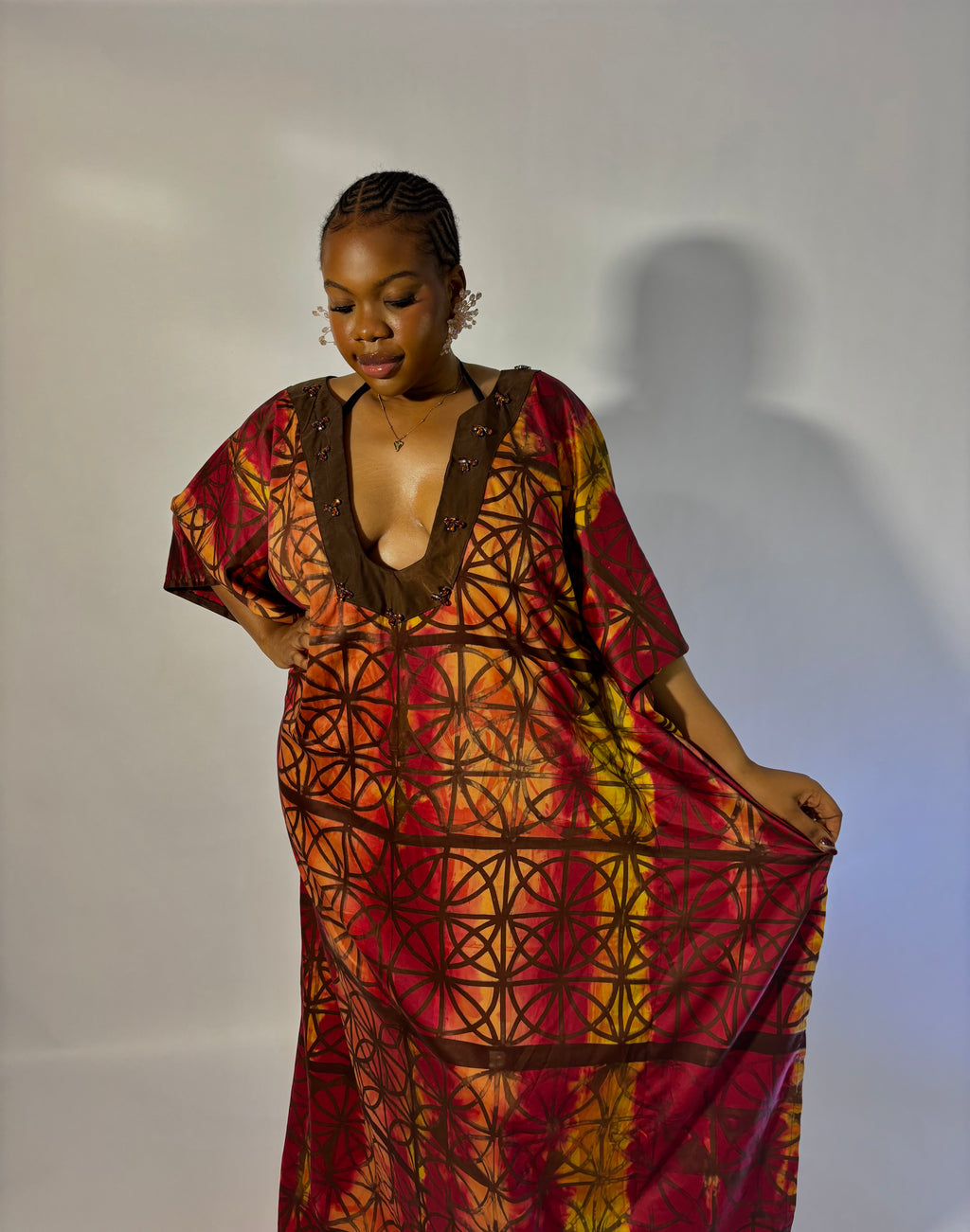 silk vacation plunge neck kaftan