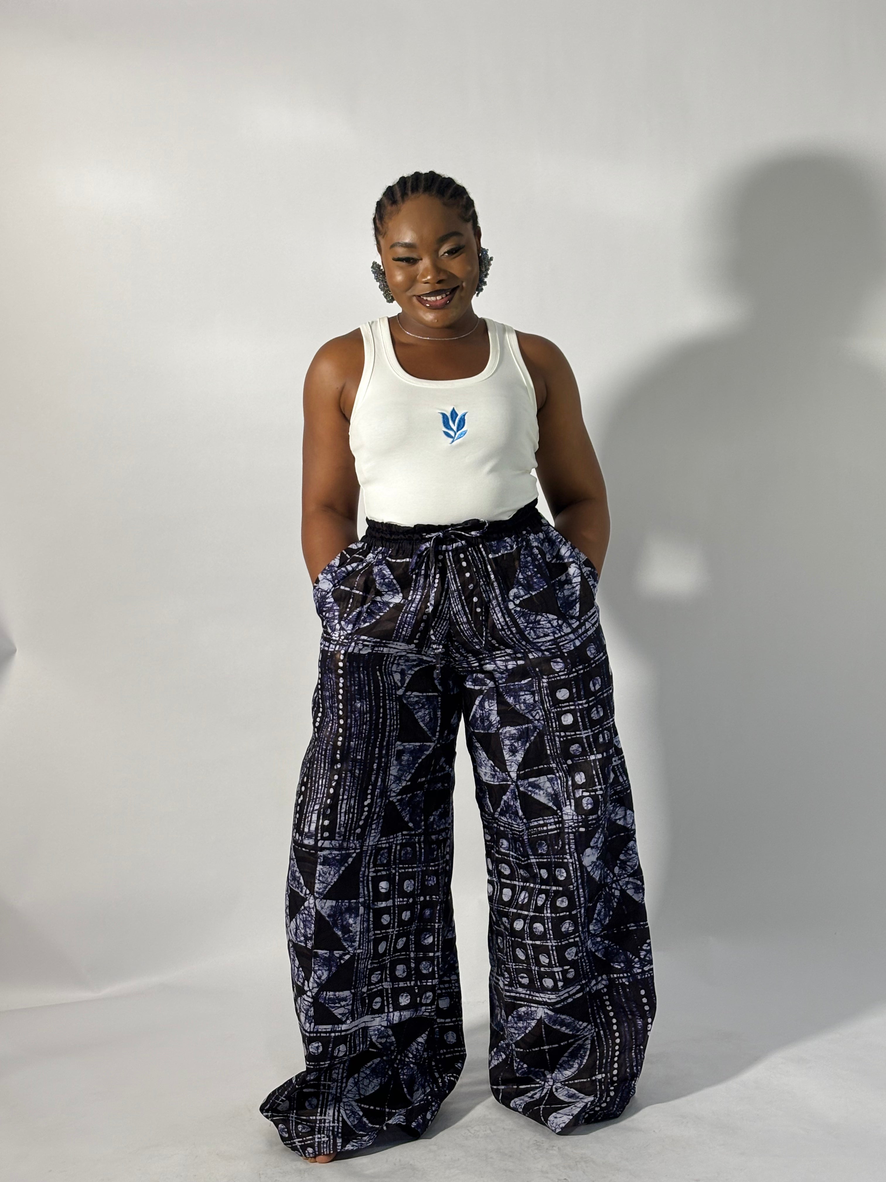 Ink blue adire art print pants