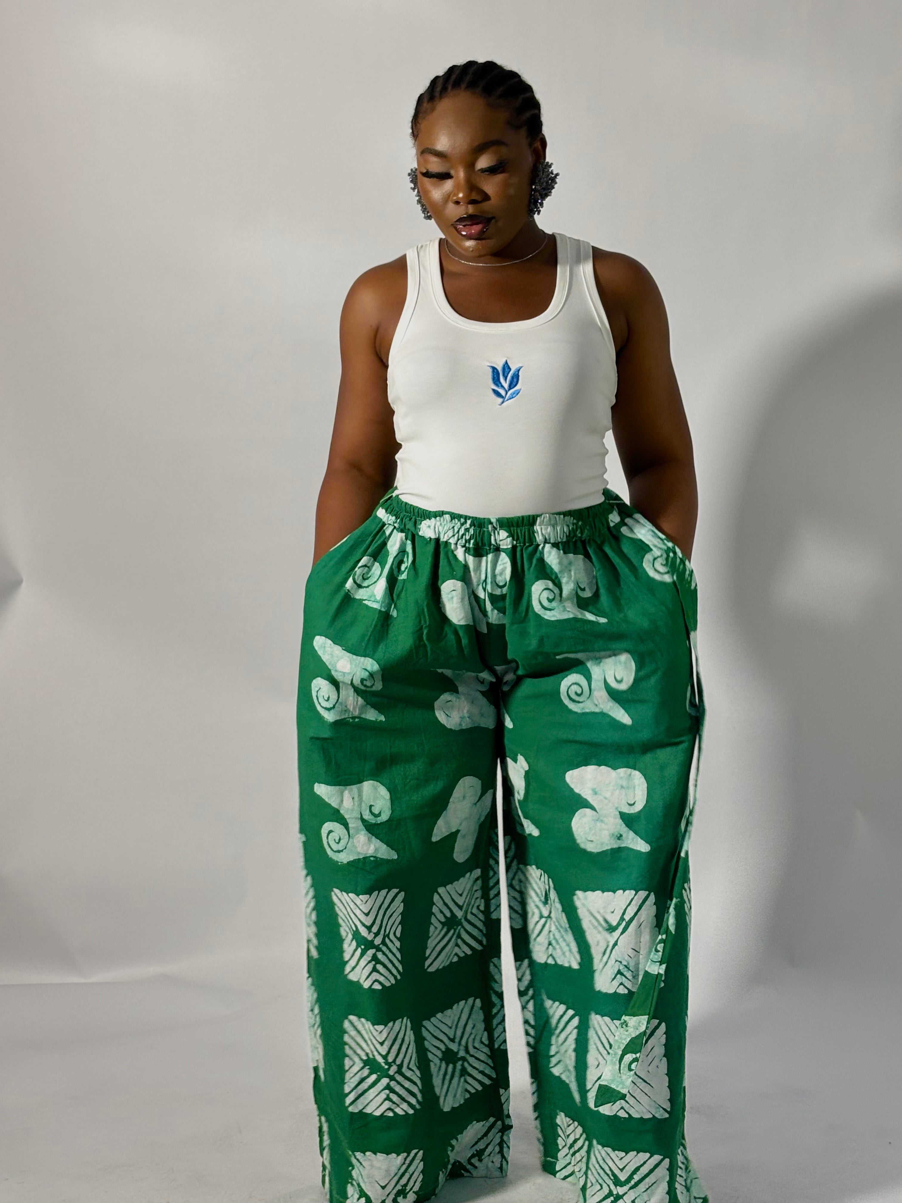 Muti print green pants