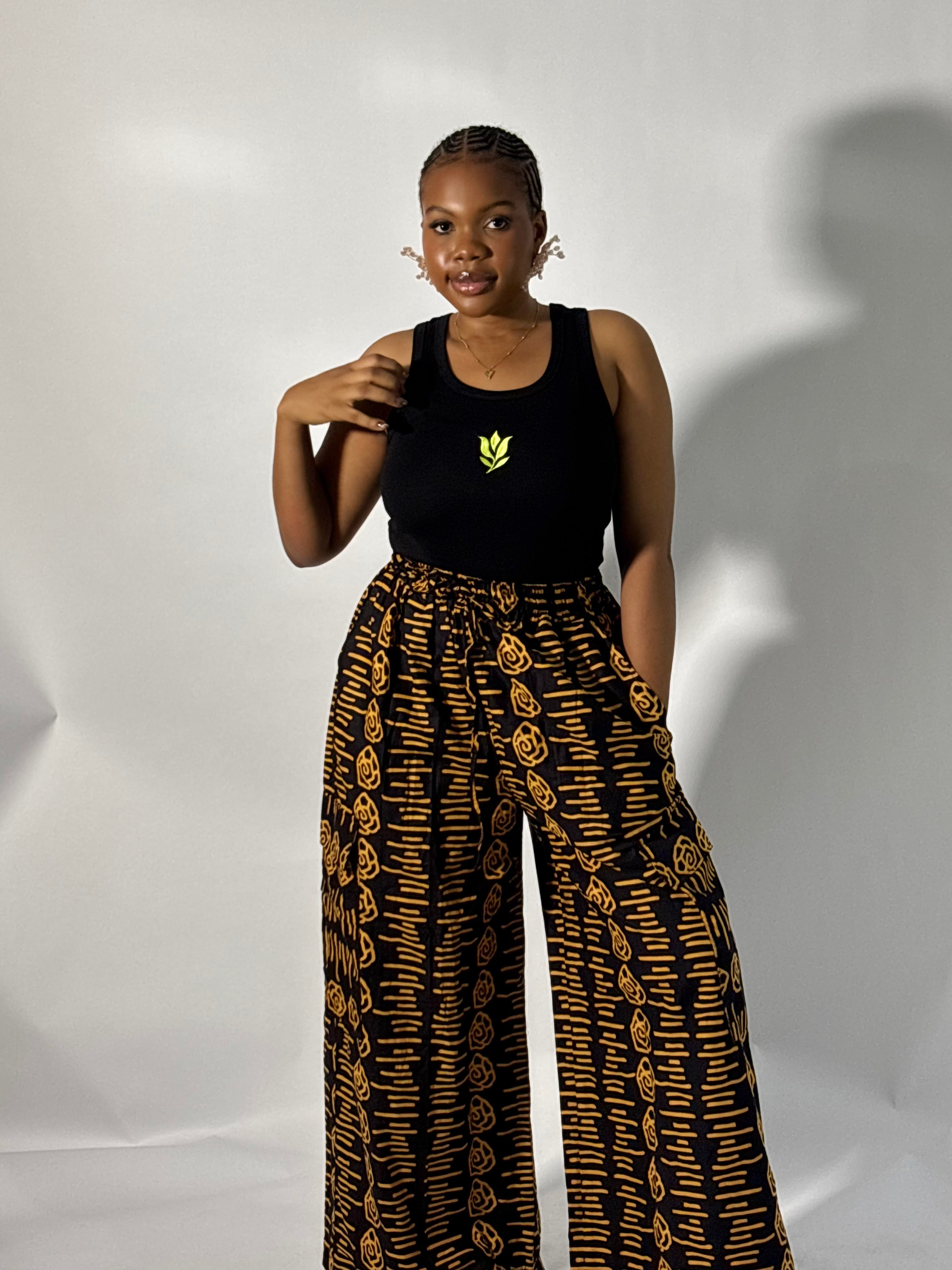 Yellow techno floral print pants